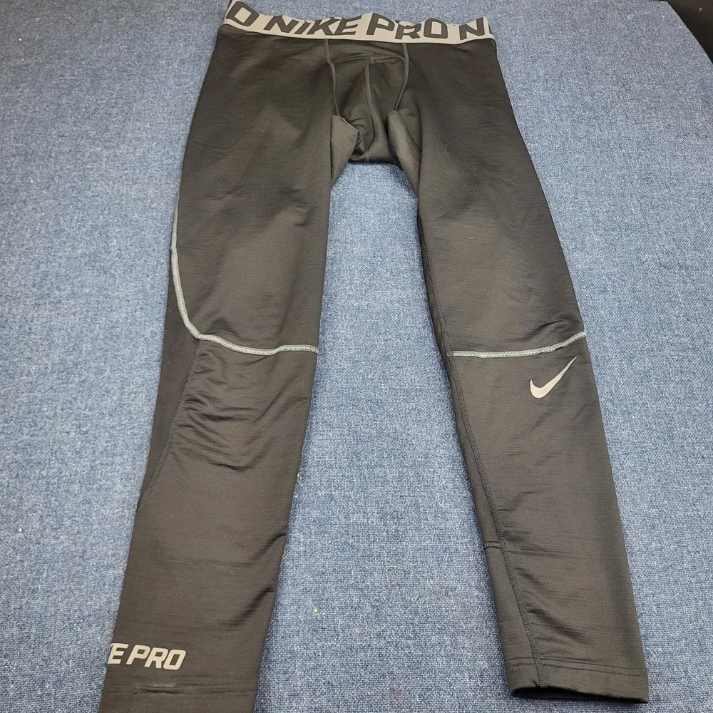 Nike Pro Hyperwarm Mens Compression Tights Black Grey Athletic Base Layer XL
